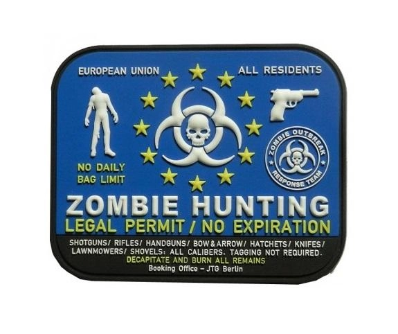 JTG Zombie Hunting License 3D velcromerkki - värillinen