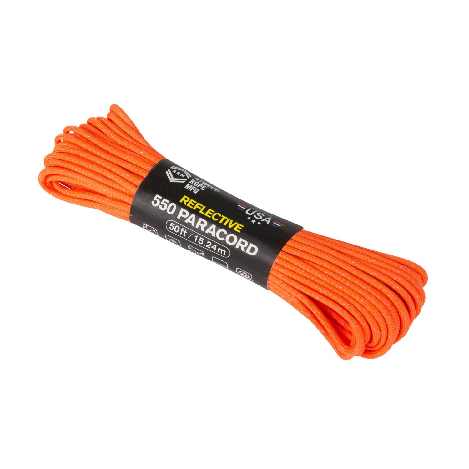 Atwood Rope 550 Paracord-naru 15m - Reflective Neon Orange