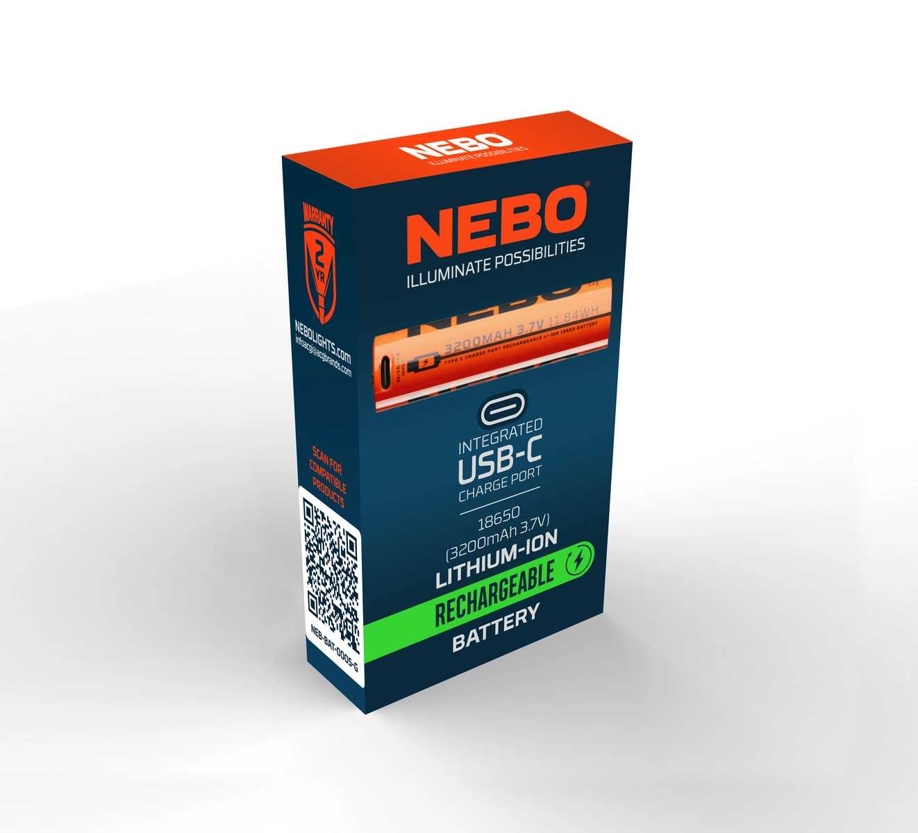 Nebo Li-ion 18650 ladattava akku - 3200 mAh - USB-C