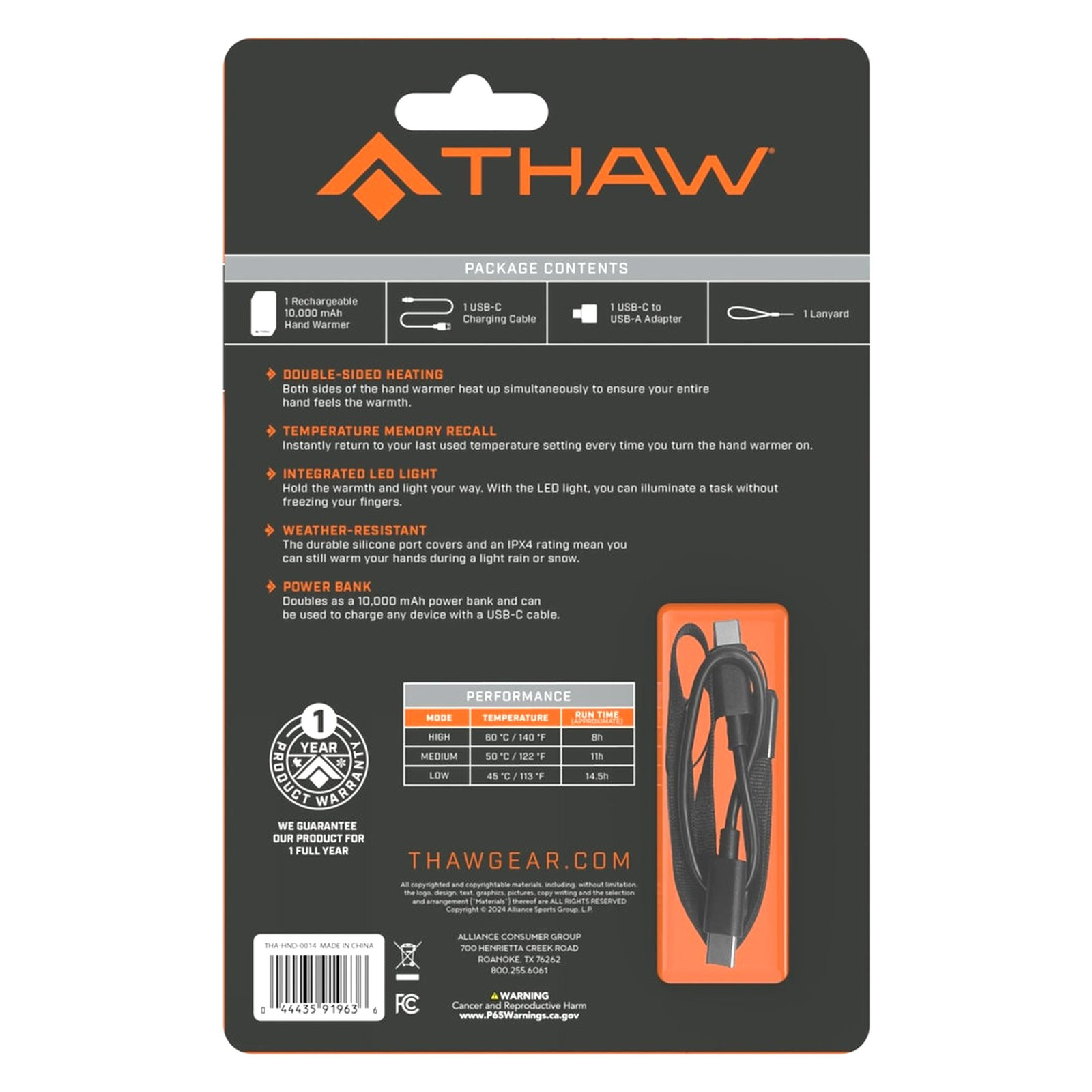 THAW RC Handwarmer + Light 10K - ladattava käsienlämmitin ja virtapankki