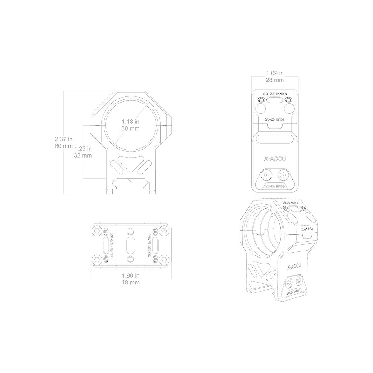 Vector Optics 30mm X-MOD Picatinny tähtäinrenkaat - 1.25"
