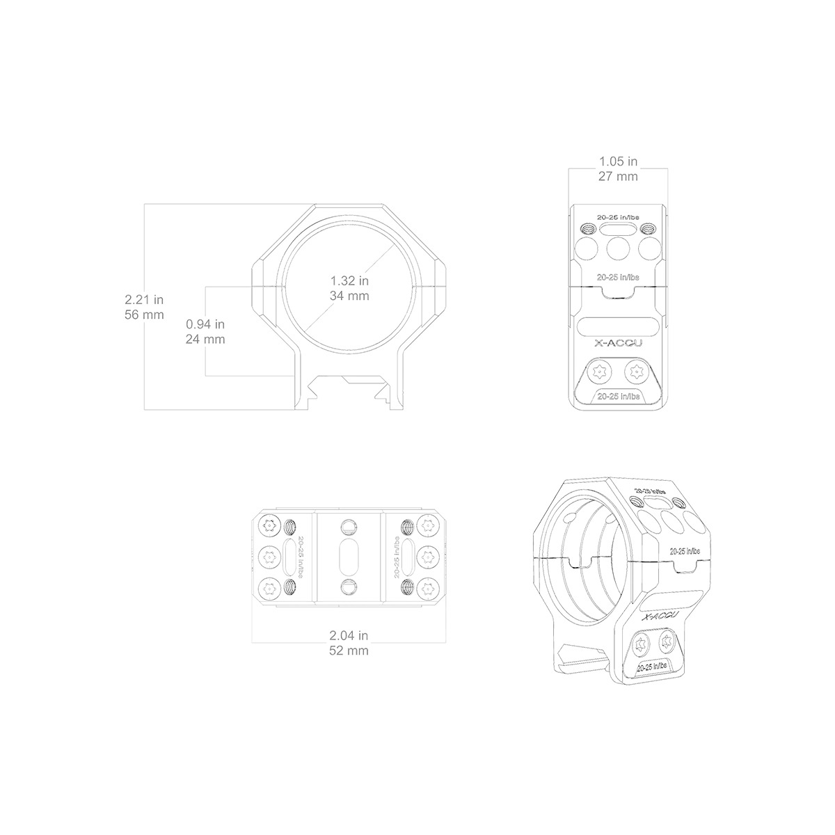 Vector Optics 34mm X-MOD Picatinny tähtäinrenkaat - 0.95"